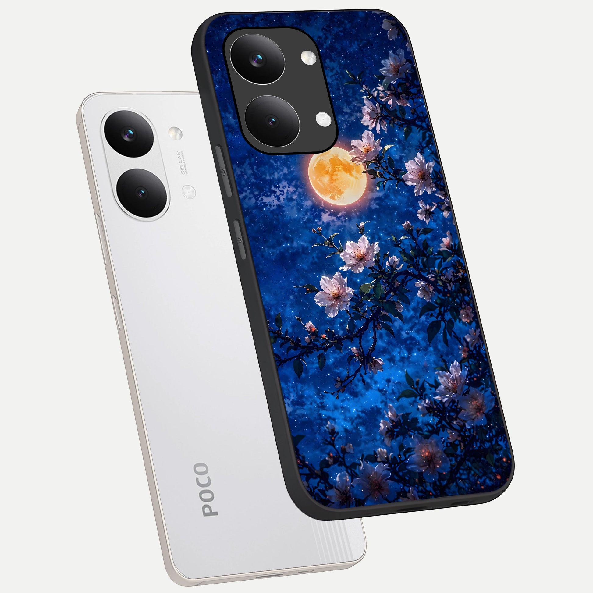  Moonlit Blossoms Night phone case For Poco X8 Pro Max showing premium glass back cover with detailed artwork