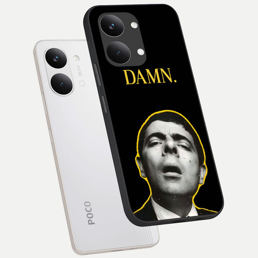  Mr Bean Damn phone case For Poco X8 Pro Max showing premium glass back cover with detailed artwork