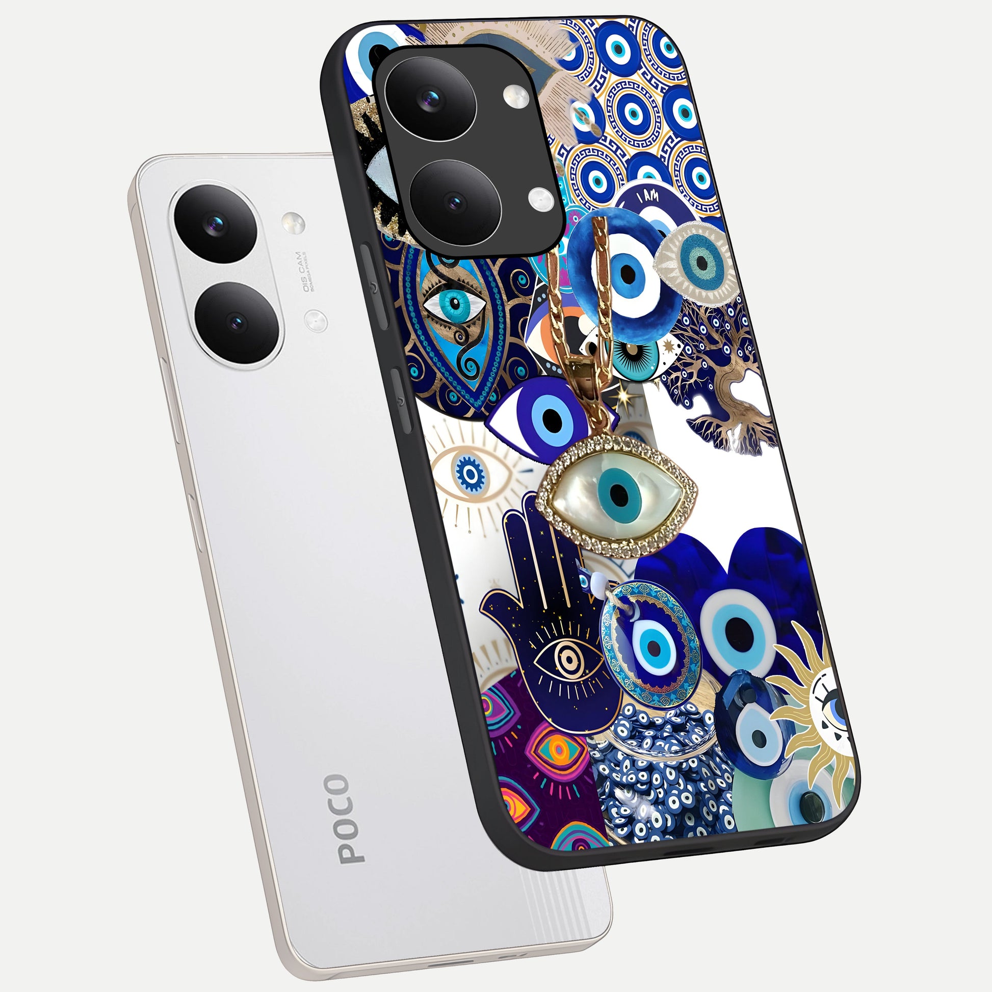  Mystic Charm Eye phone case For Poco X8 Pro Max showing premium glass back cover with detailed artwork