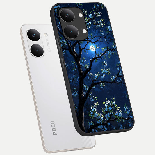  Mystic Floral Night phone case For Poco X8 Pro Max showing premium glass back cover with detailed artwork