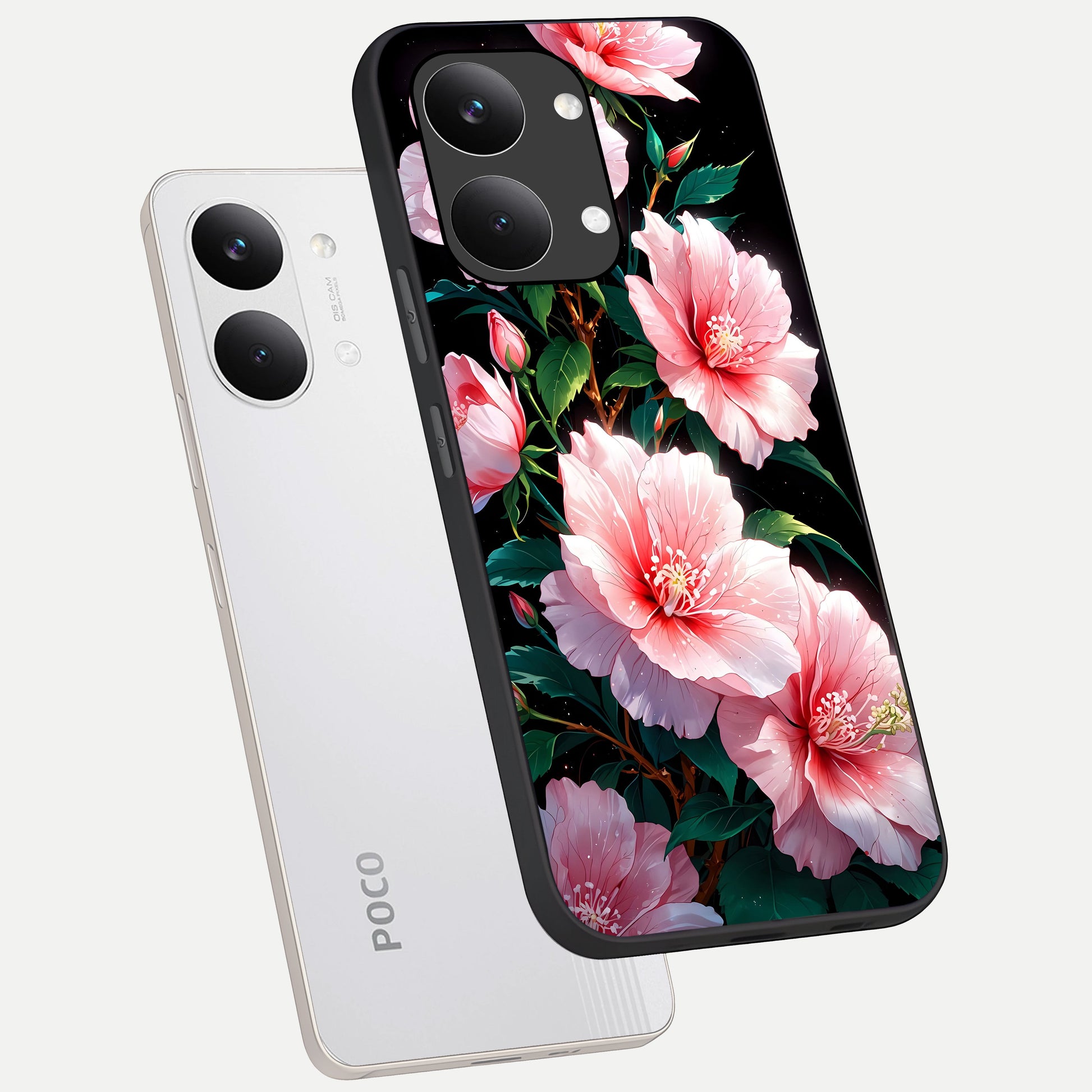  Peach Flower phone case For Poco X8 Pro Max showing premium glass back cover with detailed artwork