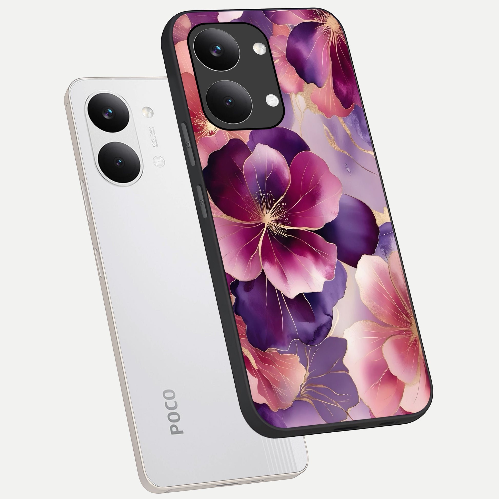  Pink Bouquet Florals phone case For Poco X8 Pro Max showing premium glass back cover with detailed artwork