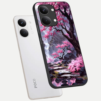  Pink Sunflower Glow phone case For Poco X8 Pro Max showing premium glass back cover with detailed artwork