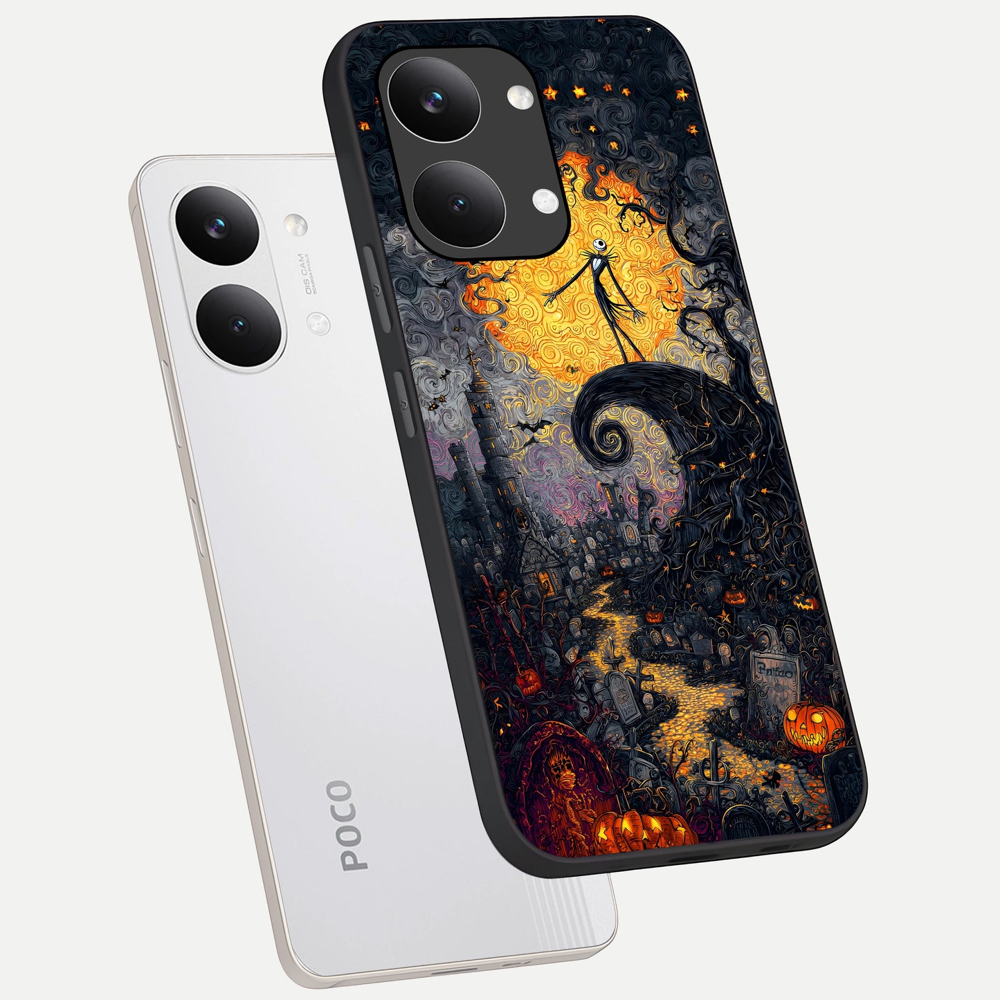  Pumpkin Moon Night phone case For Poco X8 Pro Max showing premium glass back cover with detailed artwork