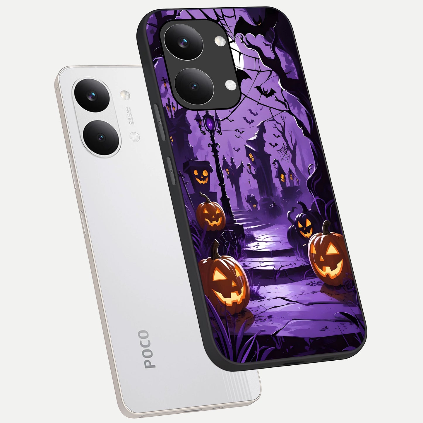  Pumpkin Patch Halloween phone case For Poco X8 Pro Max showing premium glass back cover with detailed artwork