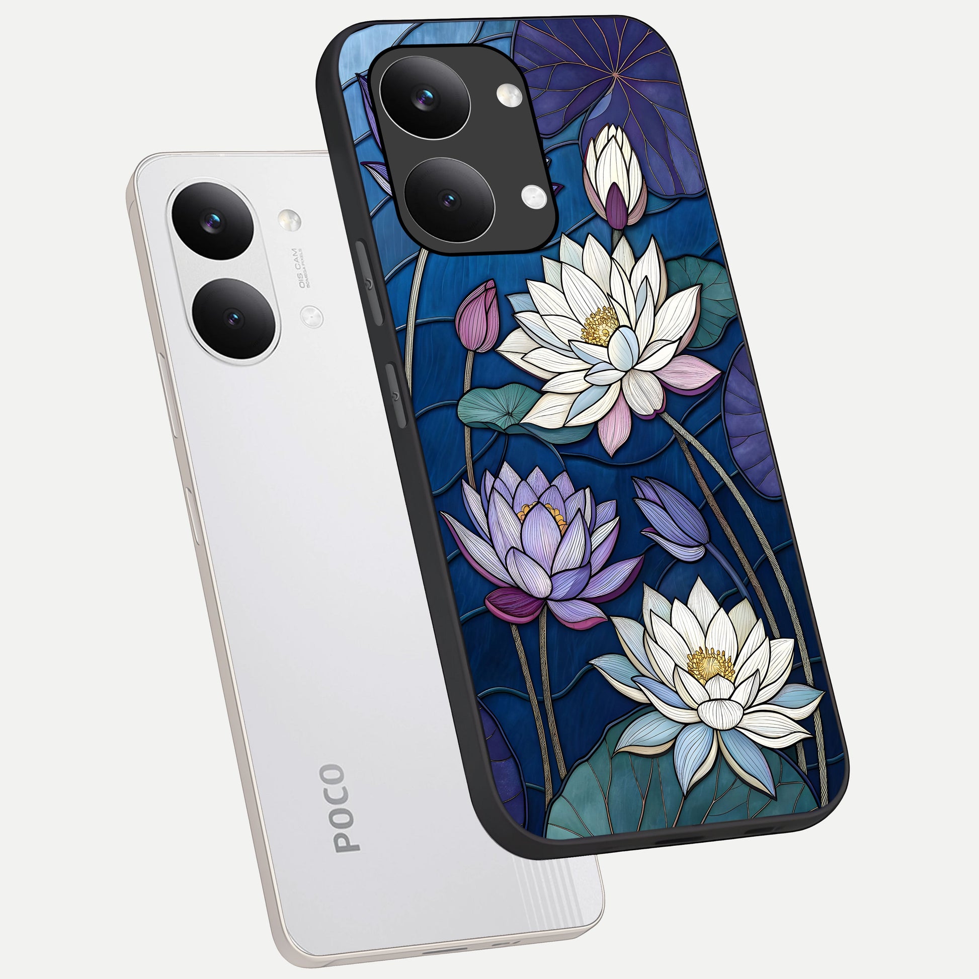  Purple Lotus Stained phone case For Poco X8 Pro Max showing premium glass back cover with detailed artwork