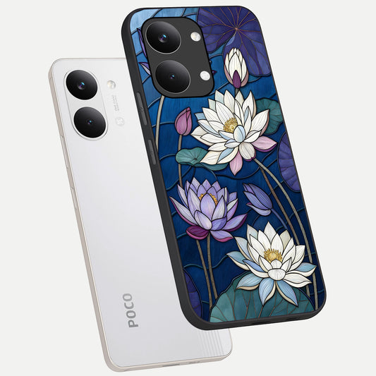  Purple Lotus Stained phone case For Poco X8 Pro Max showing premium glass back cover with detailed artwork