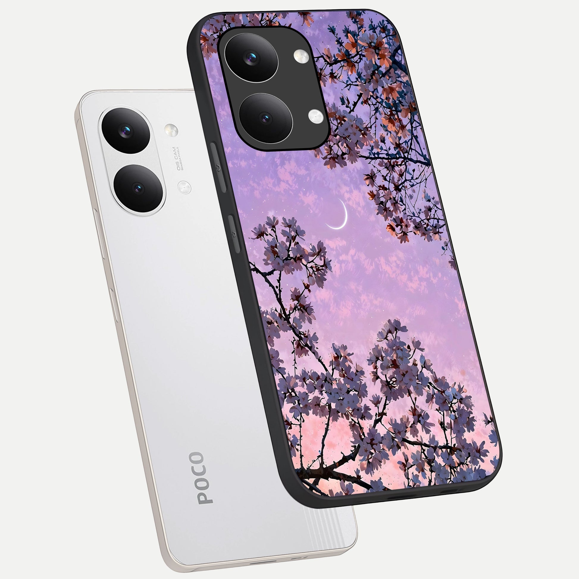  Purple Serenity Moon phone case For Poco X8 Pro Max showing premium glass back cover with detailed artwork