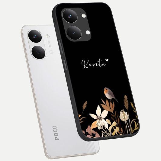  Quiet Garden Tune Custom Name phone case For Poco X8 Pro Max showing premium glass back cover with detailed artwork