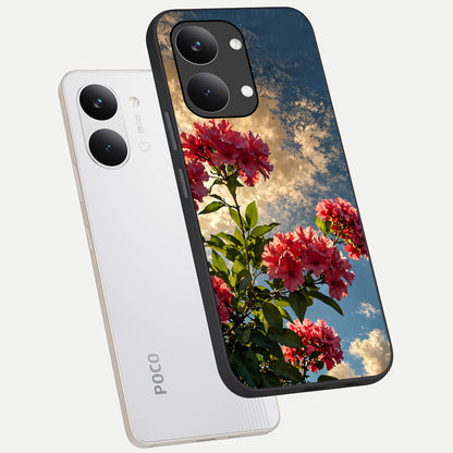  Red Bloom Skies phone case For Poco X8 Pro Max showing premium glass back cover with detailed artwork
