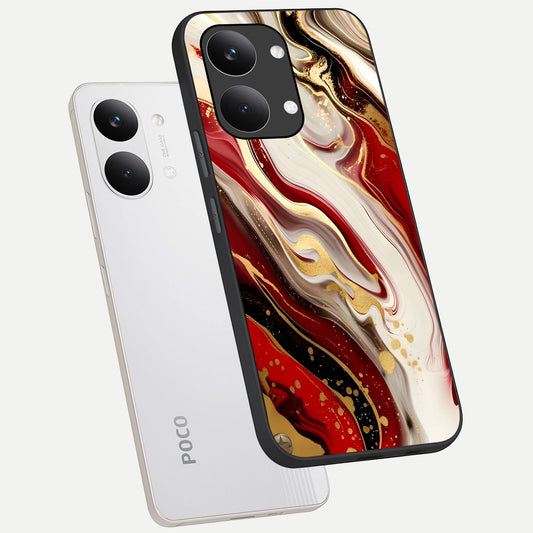  Red And White Marble phone case For Poco X8 Pro Max showing premium glass back cover with detailed artwork