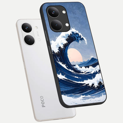  Rising Tide Power phone case For Poco X8 Pro Max showing premium glass back cover with detailed artwork