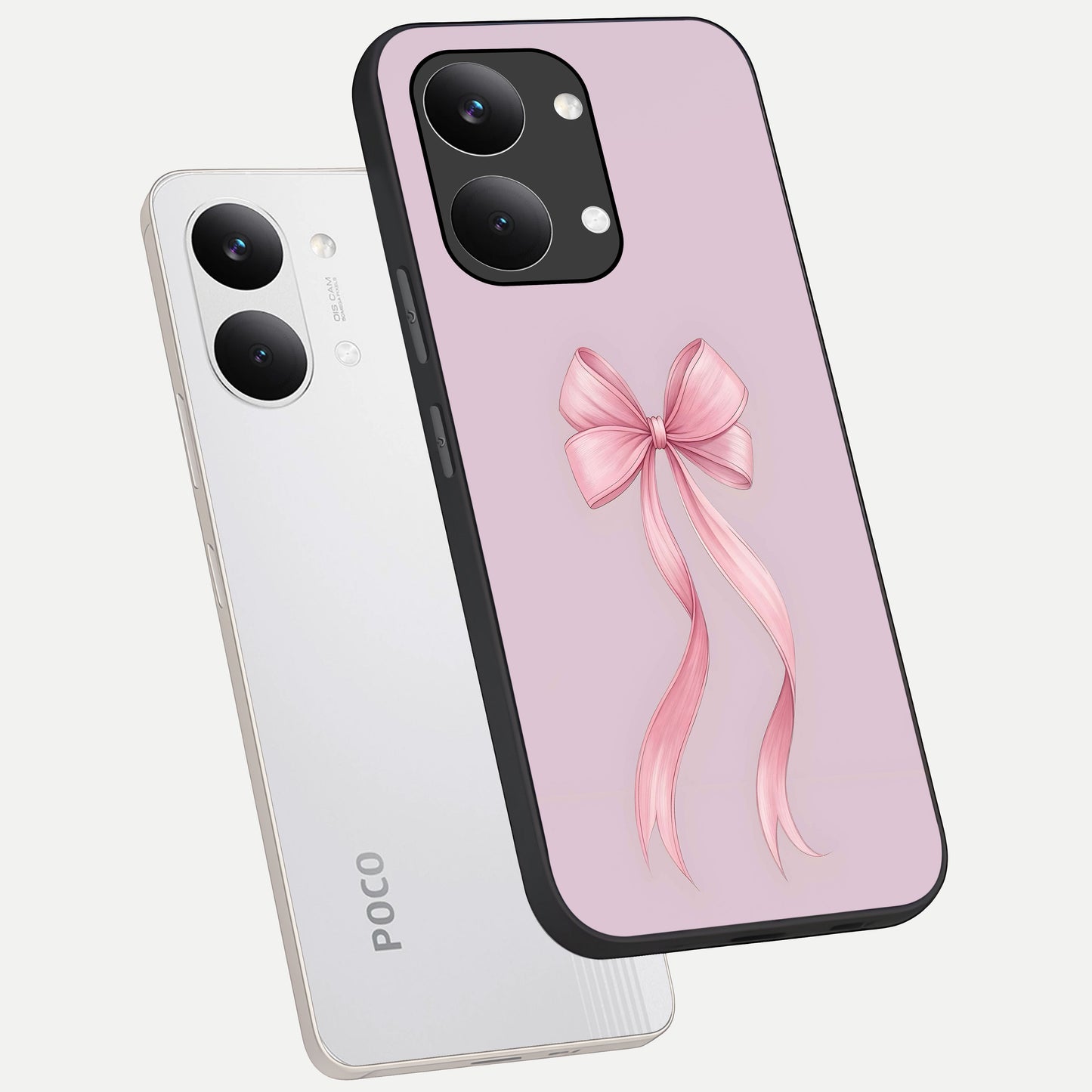  Soft Blush Bow phone case For Poco X8 Pro Max showing premium glass back cover with detailed artwork