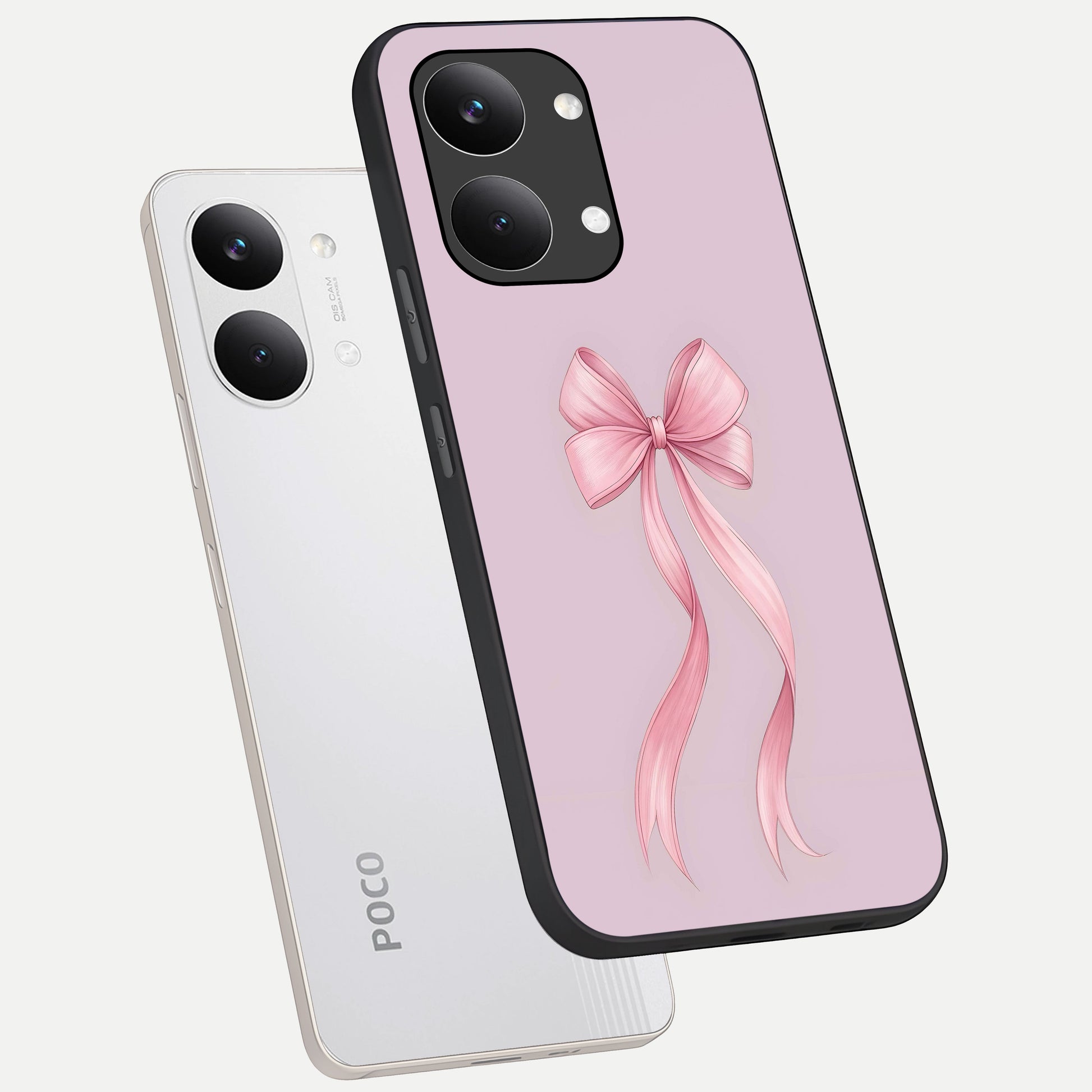  Soft Blush Bow phone case For Poco X8 Pro Max showing premium glass back cover with detailed artwork