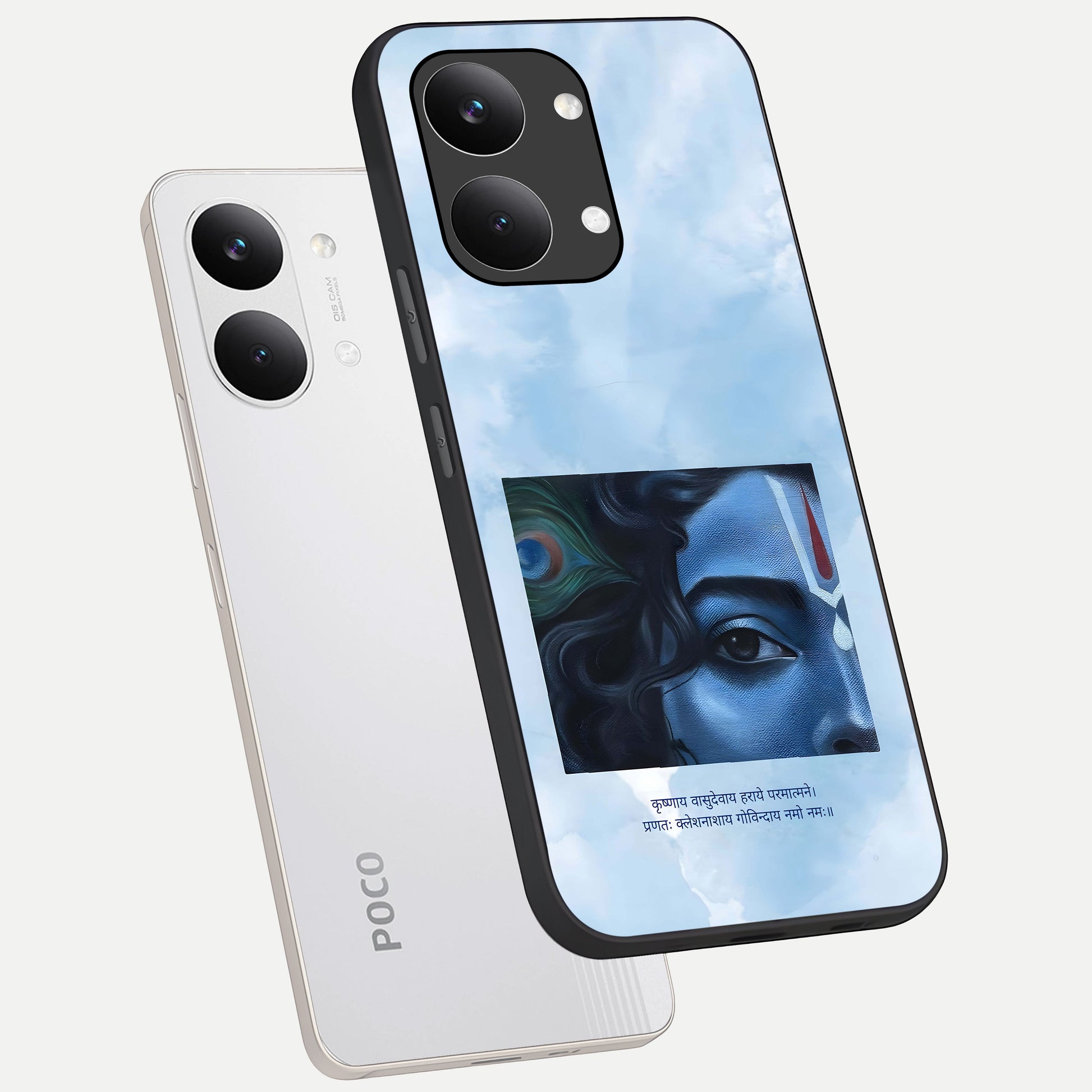  Spiritual Krishna phone case For Poco X8 Pro Max showing premium glass back cover with detailed artwork