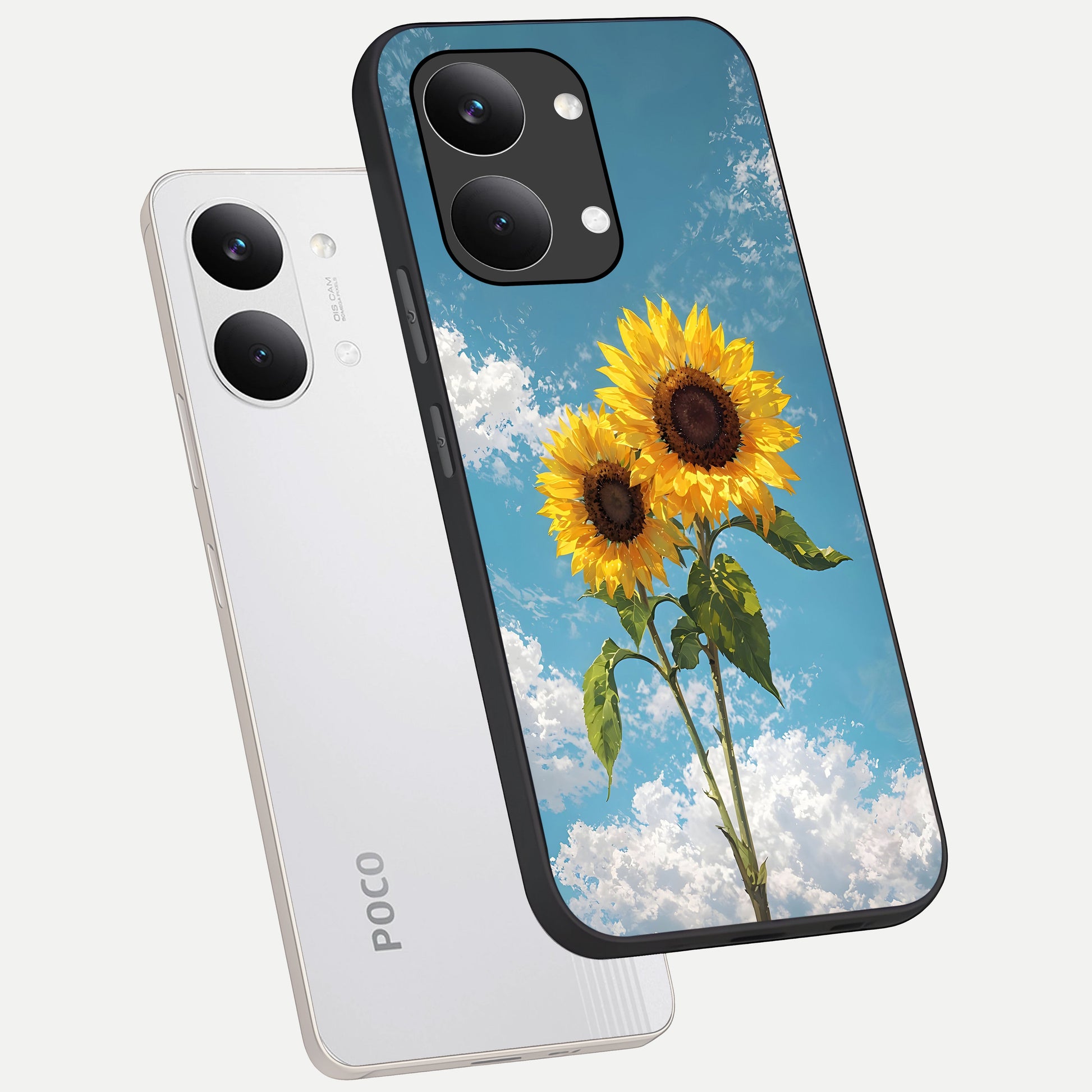  Sunlit Daisy Glow phone case For Poco X8 Pro Max showing premium glass back cover with detailed artwork