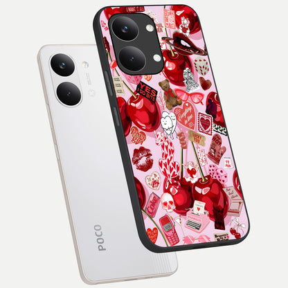  Sweet Cherry Chaos phone case For Poco X8 Pro Max showing premium glass back cover with detailed artwork