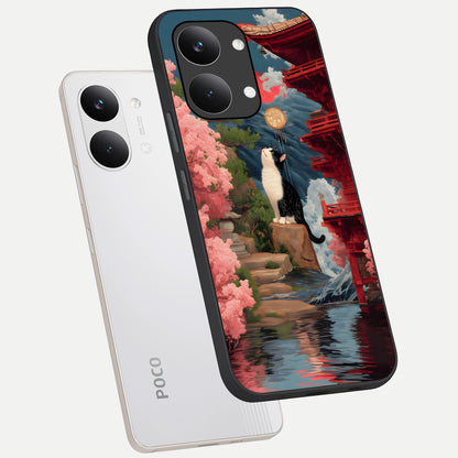  Temple Cat Scenery phone case For Poco X8 Pro Max showing premium glass back cover with detailed artwork
