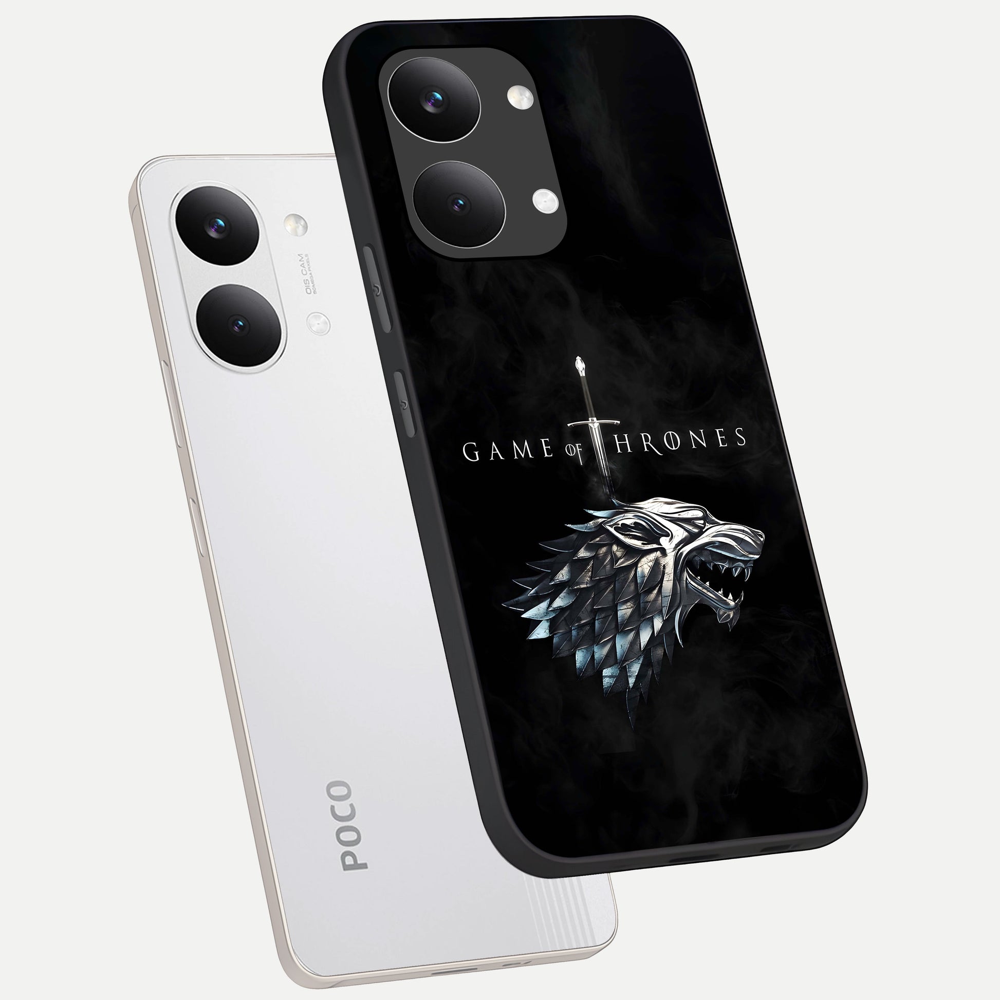  Throne Wolf Legacy phone case For Poco X8 Pro Max showing premium glass back cover with detailed artwork