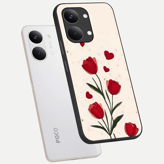 Tulip With Heart phone case For Poco X8 Pro Max showing premium glass back cover with detailed artwork