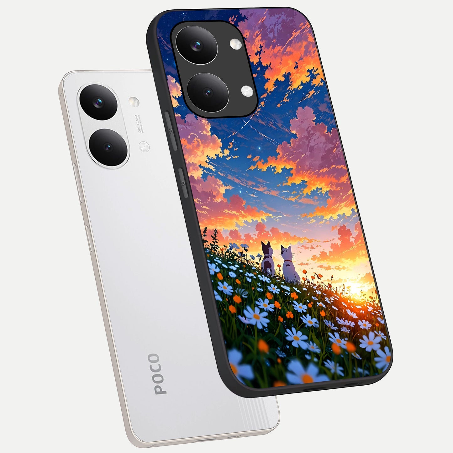  Two Cats Friends phone case For Poco X8 Pro Max showing premium glass back cover with detailed artwork