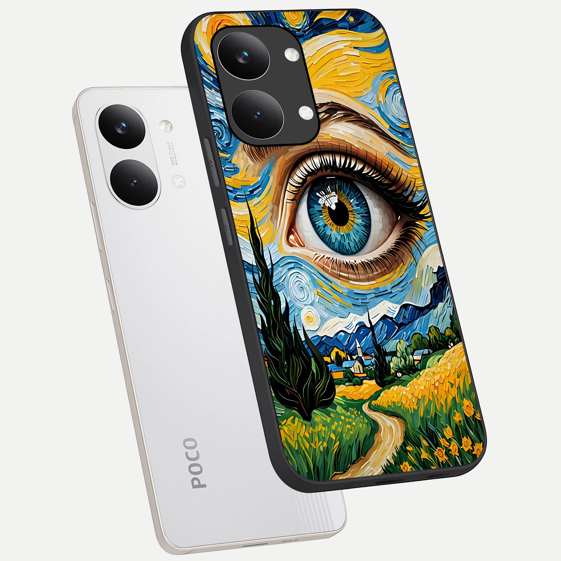  Van Gogh Eye phone case For Poco X8 Pro Max showing premium glass back cover with detailed artwork