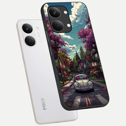  Vintage Street Drive phone case For Poco X8 Pro Max showing premium glass back cover with detailed artwork