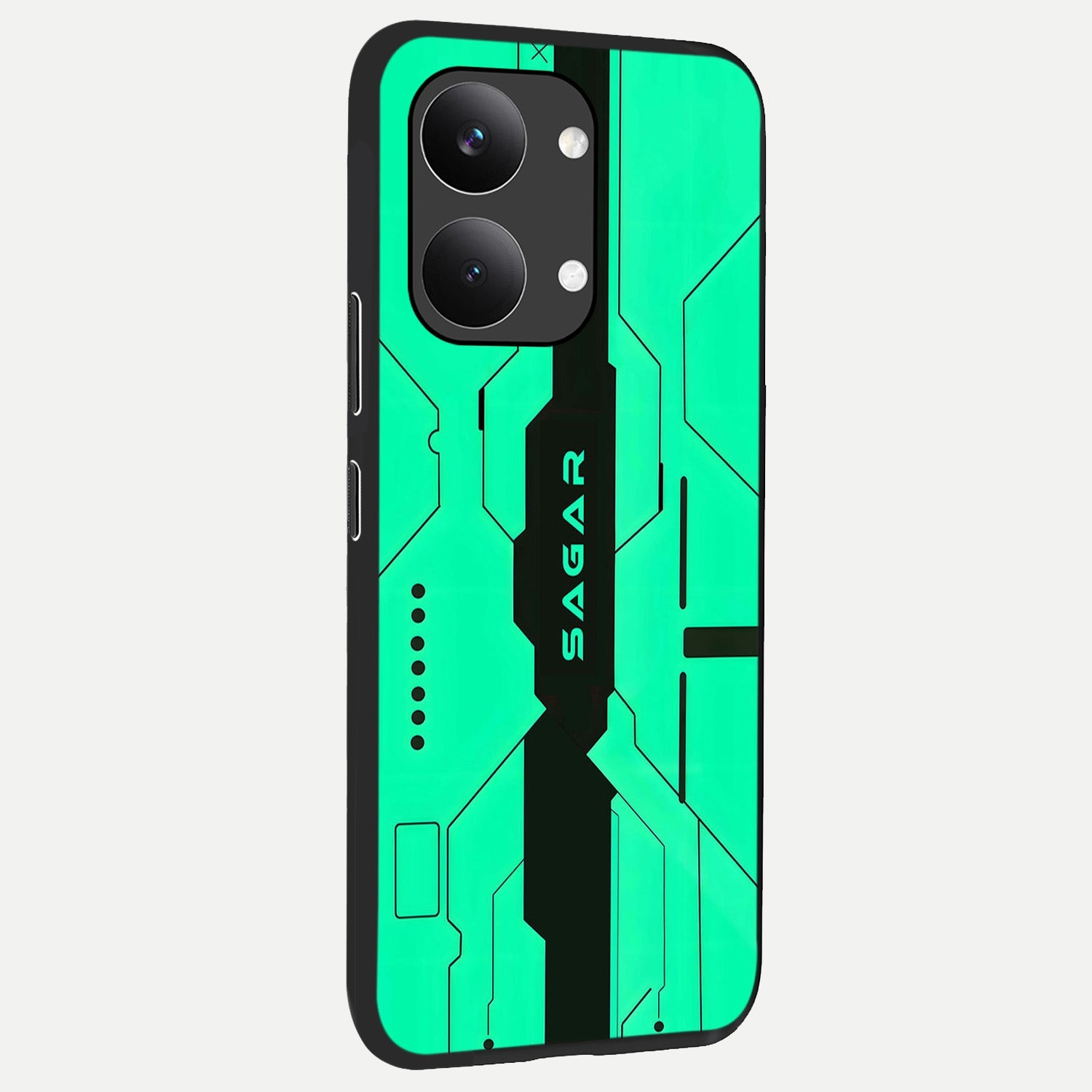 Aqua Tech CYBERPUNK Custom Name back cover For Poco X8 Pro Max slim fit glass case with vibrant aesthetic design