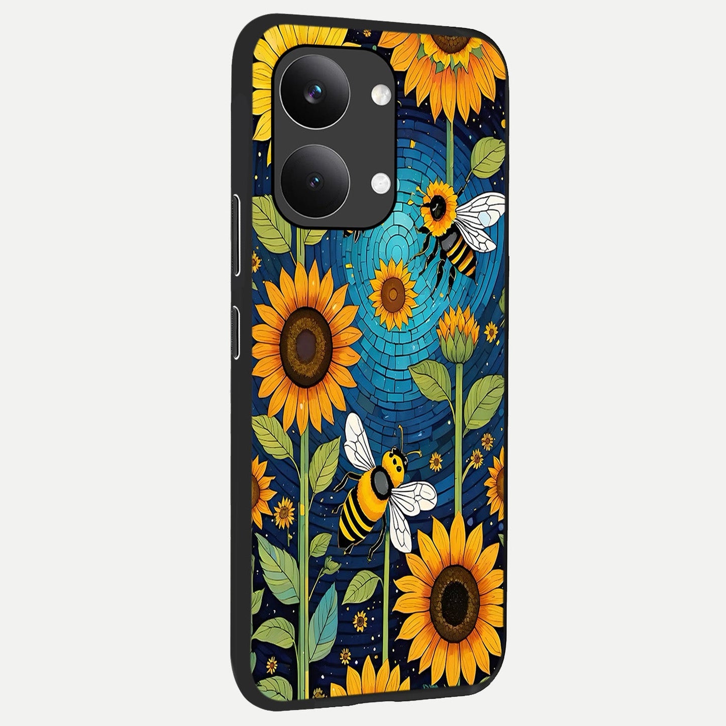  Bees And Sunflowers back cover For Poco X8 Pro Max slim fit glass case with vibrant aesthetic design