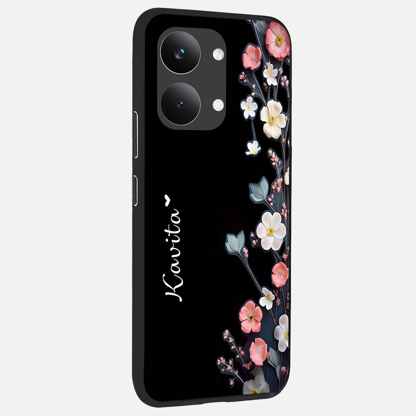  Black Elegance Floral Custom Name back cover For Poco X8 Pro Max slim fit glass case with vibrant aesthetic design