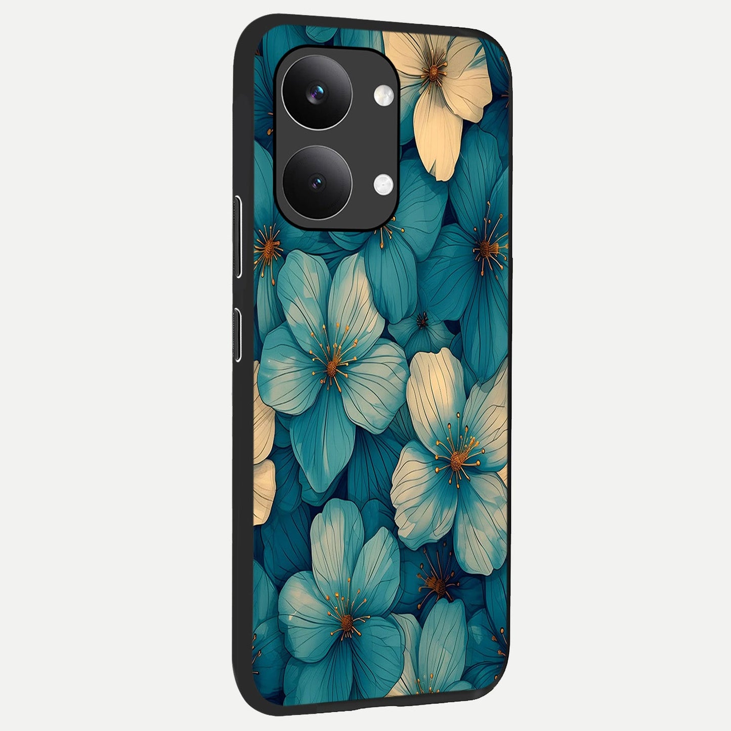  Blue Shade Floral back cover For Poco X8 Pro Max slim fit glass case with vibrant aesthetic design