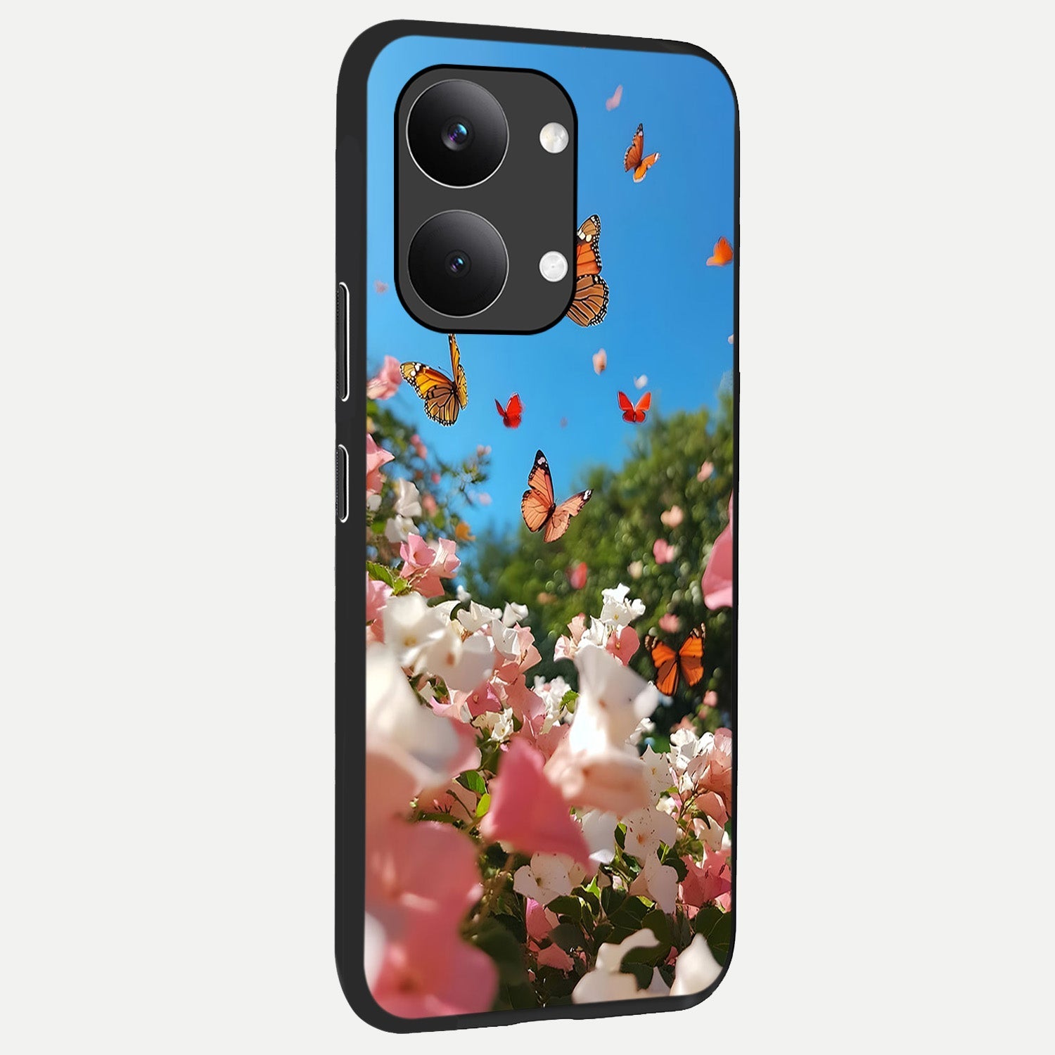  Butterflies In Bloom Sky back cover For Poco X8 Pro Max slim fit glass case with vibrant aesthetic design