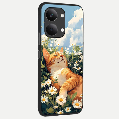  Cat And Flowers View back cover For Poco X8 Pro Max slim fit glass case with vibrant aesthetic design