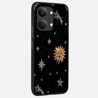  Celestial Moon With Stars back cover For Poco X8 Pro Max slim fit glass case with vibrant aesthetic design