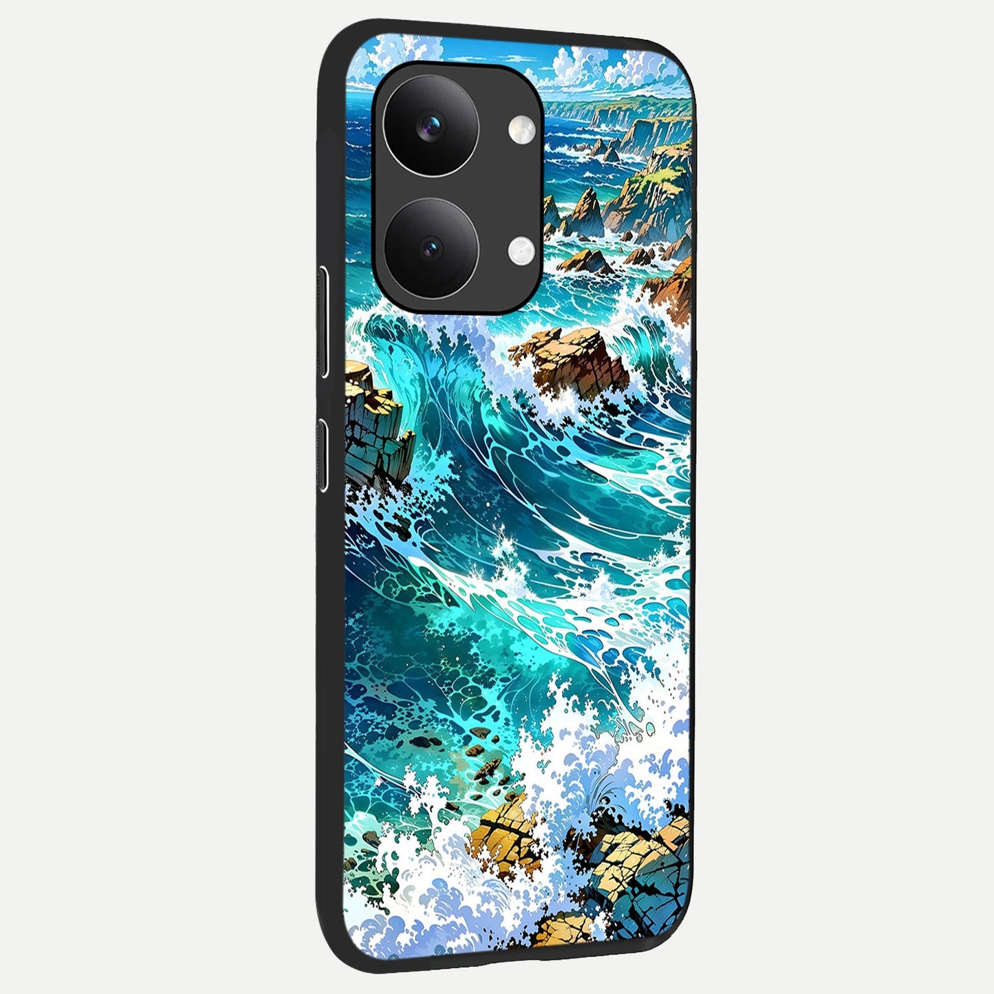  Coastal Blue Waves back cover For Poco X8 Pro Max slim fit glass case with vibrant aesthetic design