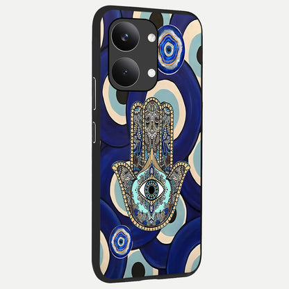  Hamsa Divine Guard back cover For Poco X8 Pro Max slim fit glass case with vibrant aesthetic design