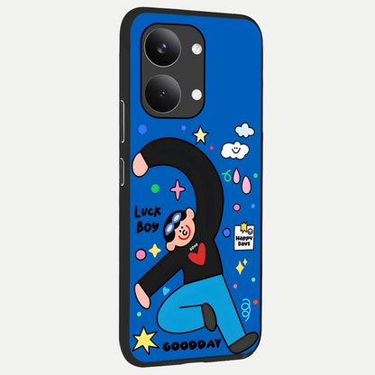  Happy Luck Vibe back cover For Poco X8 Pro Max slim fit glass case with vibrant aesthetic design