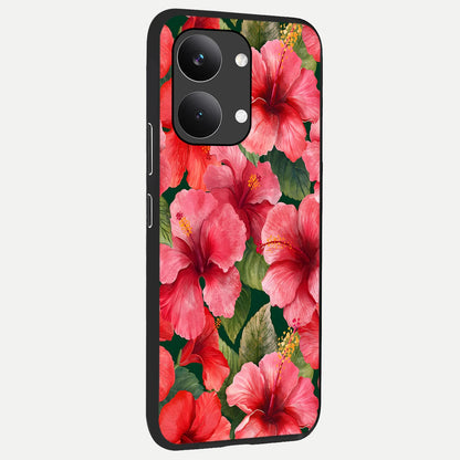  Hibiscus Pattern back cover For Poco X8 Pro Max slim fit glass case with vibrant aesthetic design
