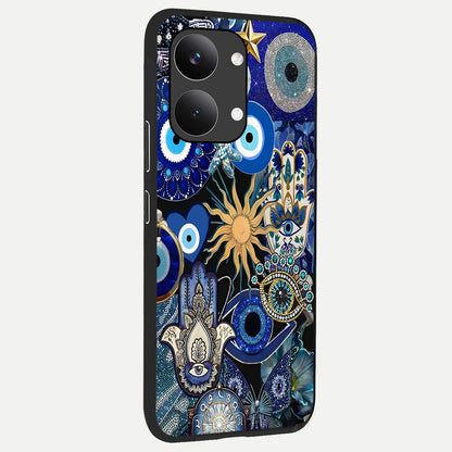  Mystic Blue Evil Eye back cover For Poco X8 Pro Max slim fit glass case with vibrant aesthetic design