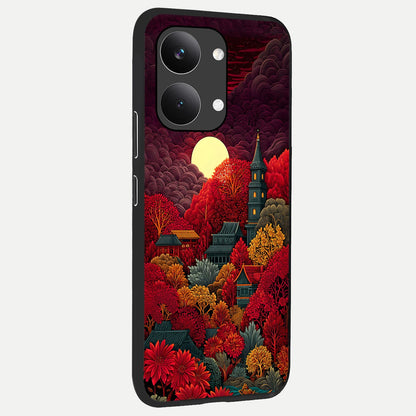  Scarlet Autumn Temple back cover For Poco X8 Pro Max slim fit glass case with vibrant aesthetic design
