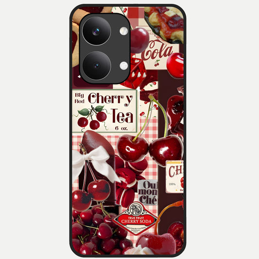  Aesthetic Cherry Tea Glass Case For Poco X8 Pro Max back cover – full design glossy printed glass finish