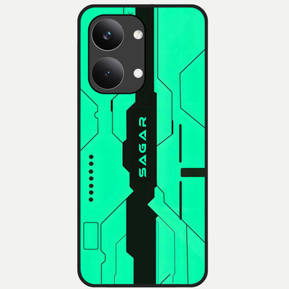  Aqua Tech CYBERPUNK Custom Name Glass Case For Poco X8 Pro Max back cover – full design glossy printed glass finish
