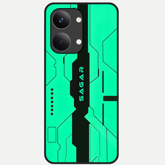  Aqua Tech CYBERPUNK Custom Name Glass Case For Poco X8 Pro Max back cover – full design glossy printed glass finish