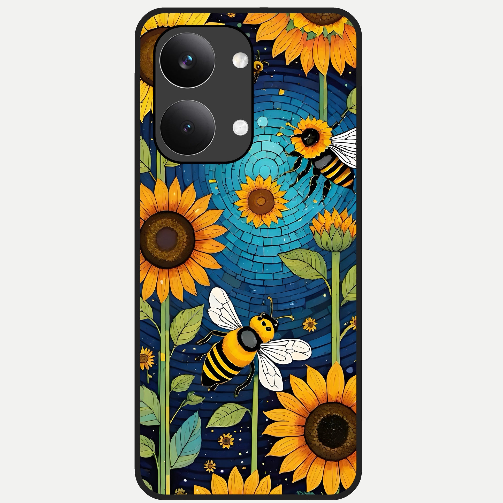  Bees And Sunflowers Glass Case For Poco X8 Pro Max back cover – full design glossy printed glass finish
