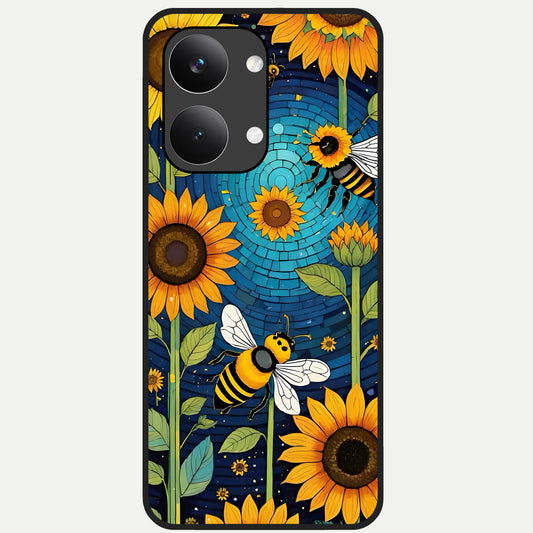  Bees And Sunflowers Glass Case For Poco X8 Pro Max back cover – full design glossy printed glass finish