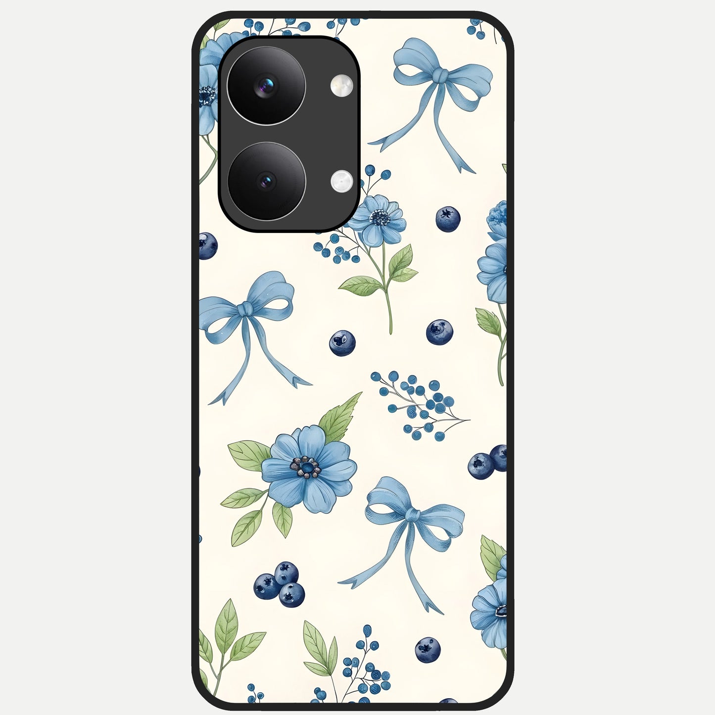  Blue Flower And Bow Glass Case For Poco X8 Pro Max back cover – full design glossy printed glass finish