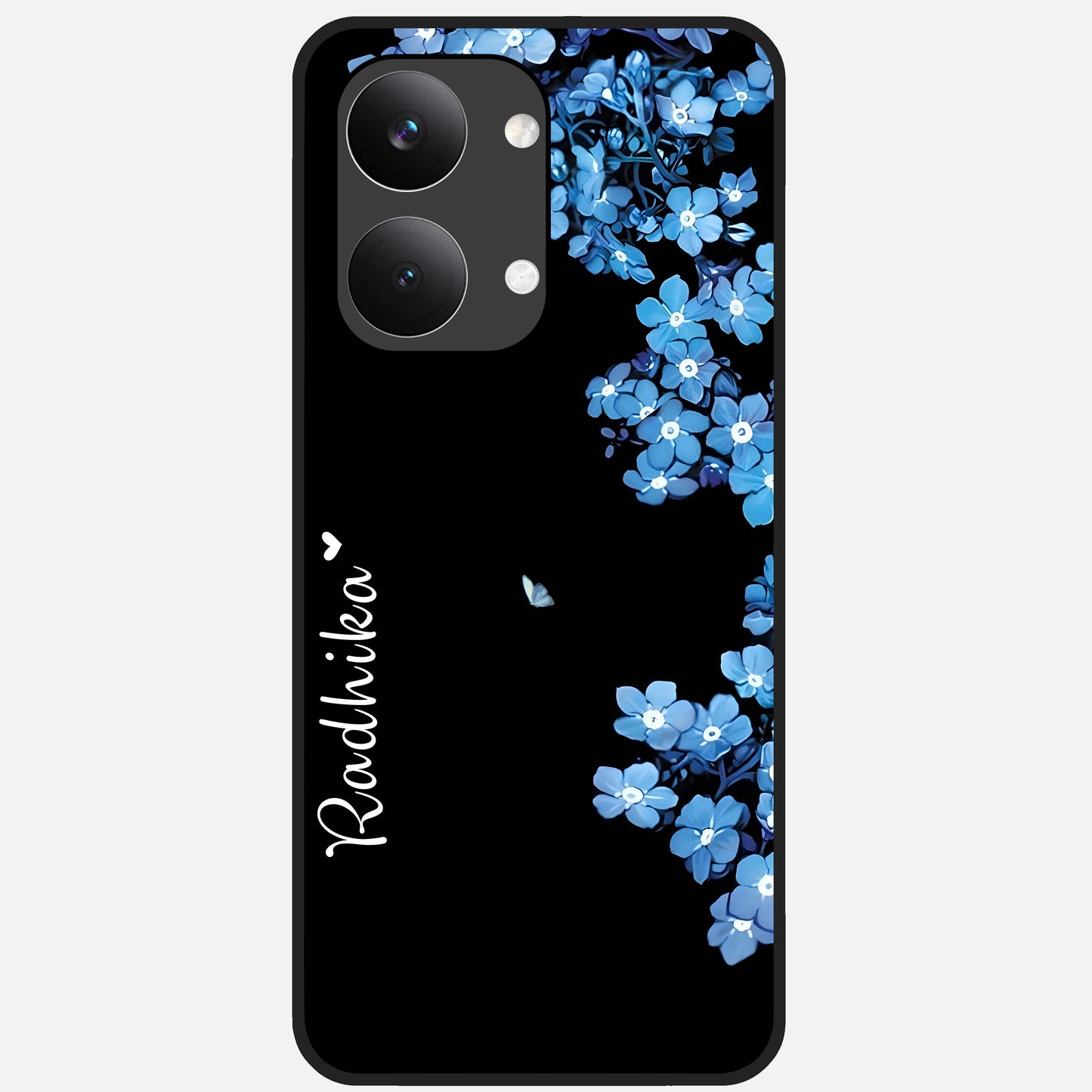 Blue Petal Dream Custom Name Glass Case For Poco X8 Pro Max back cover – full design glossy printed glass finish