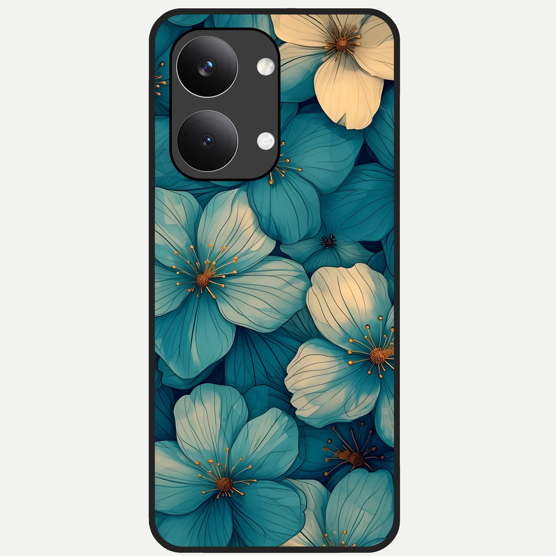  Blue Shade Floral Glass Case For Poco X8 Pro Max back cover – full design glossy printed glass finish