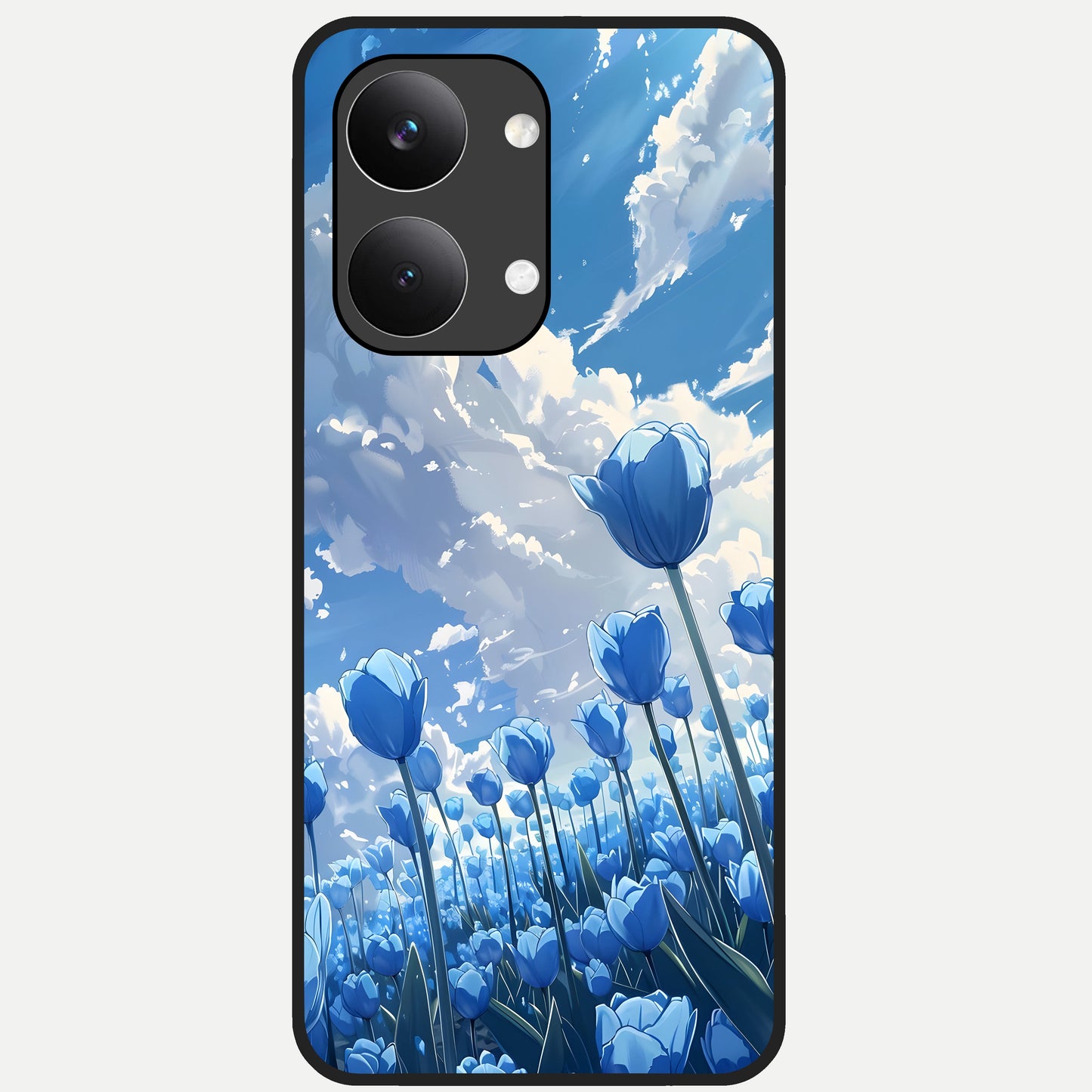  Blue Tulip Clouds Glass Case For Poco X8 Pro Max back cover – full design glossy printed glass finish