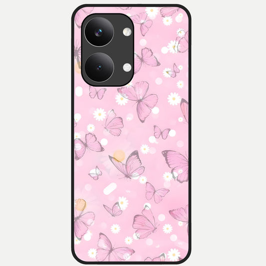 Blush Butterfly Garden Glass Case For Poco X8 Pro Max back cover – full design glossy printed glass finish
